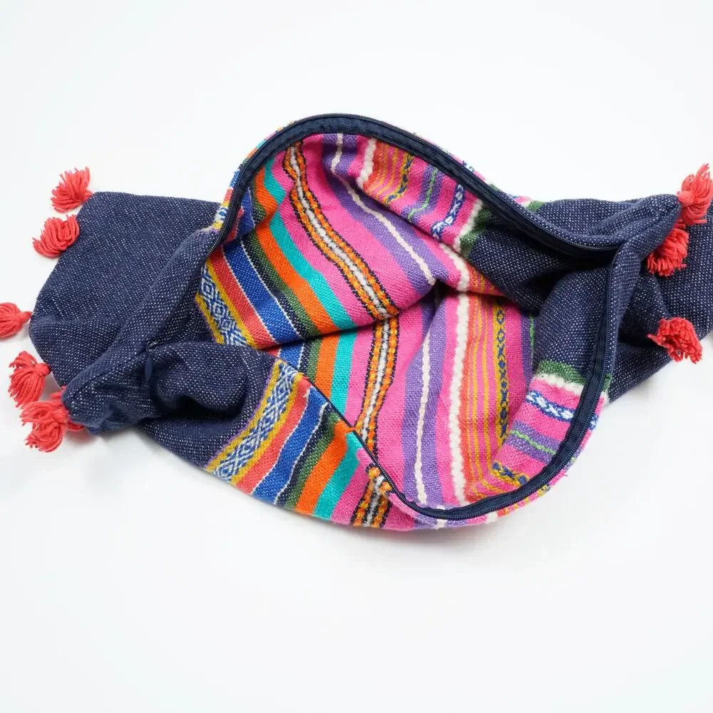 Vintage Handwoven Andean Textile Pillow Cover 11x20 Lumbar Boho Colorful Tassel